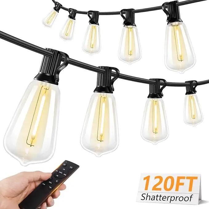 Brightever 120FT LED Outdoor String Lights with Remote, Patio Lights Outdoor Waterproof with 36+2 Shatterproof ST38 LED Bulbs, Dimmable Outside Hanging Light for Porch, Garden, Backyard, Cafe, 2700K by GreenHaven Gardens