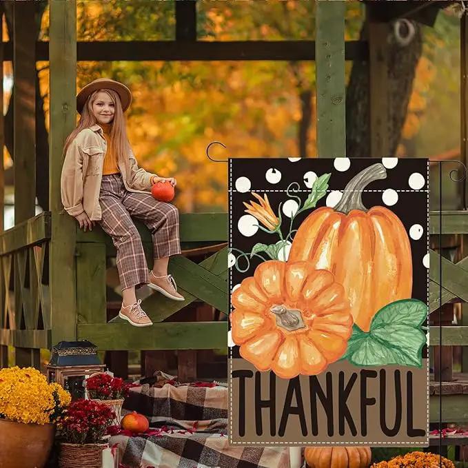 Fall Thankful Garden Flag Autumn Pumpkin Garden Flag 12x18 inch Double Sided Fall Thanksgiving Flags Holiday Decorations for Yard Outdoor Home Porch (Flay 1807) by GreenHaven Gardens