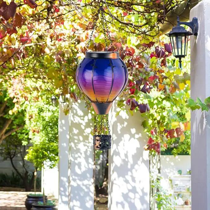 Starsoul 2 PC Starsoul 2 PC Glass Solar Hot Air Balloon Flickering Flame Hanging Garden Light Purple Waterproof Hot Air Balloon Solar Lantern with Large Basket by GreenHaven Gardens