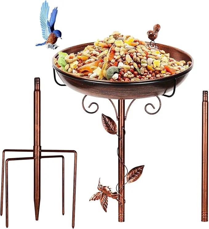 Metal Bird Bath for Outside with 2 Bird Decor, Hummingbird on Pole & Sparrow on Bowl, 38.5 Inch Height Garden Birdbath, 12 Inch Antique Bronze Freestanding Birdfeeder Bath for Yard Patio by GreenHaven Gardens