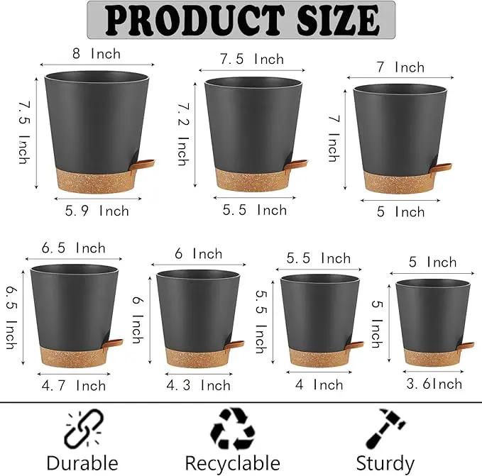Self Watering Pots 7Pack Planting Pots for All Indoor Plants, Flower Planting Pots with Drainage Hole and Reservoir Black Plastic Succulent Planter Modern Decorations/Gift Idea by GreenHaven Gardens