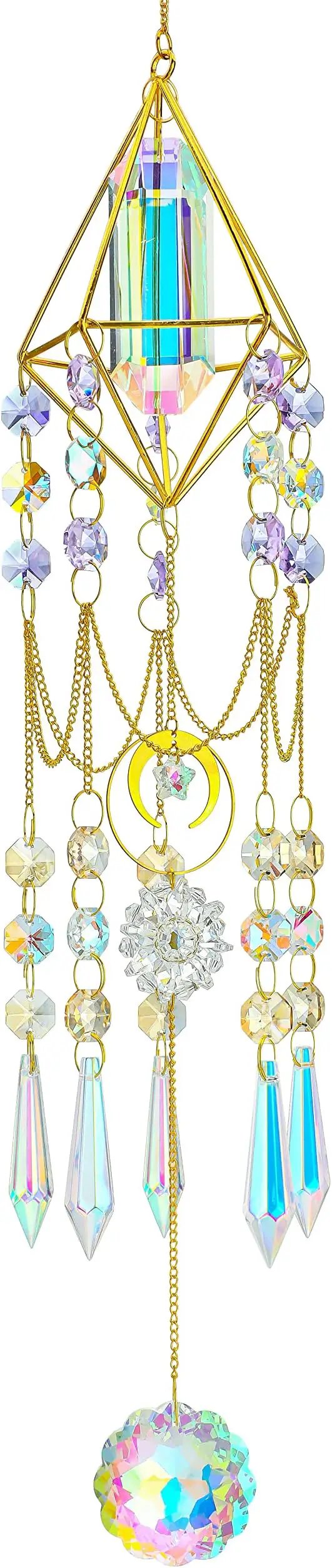 H&D HYALINE & DORA Crystal Prisms Suncatcher Window Hanging Pendant Glass Prisms Decor Wind Chime Rainbow Sun Catcher for Home Garden Porch by GreenHaven Gardens