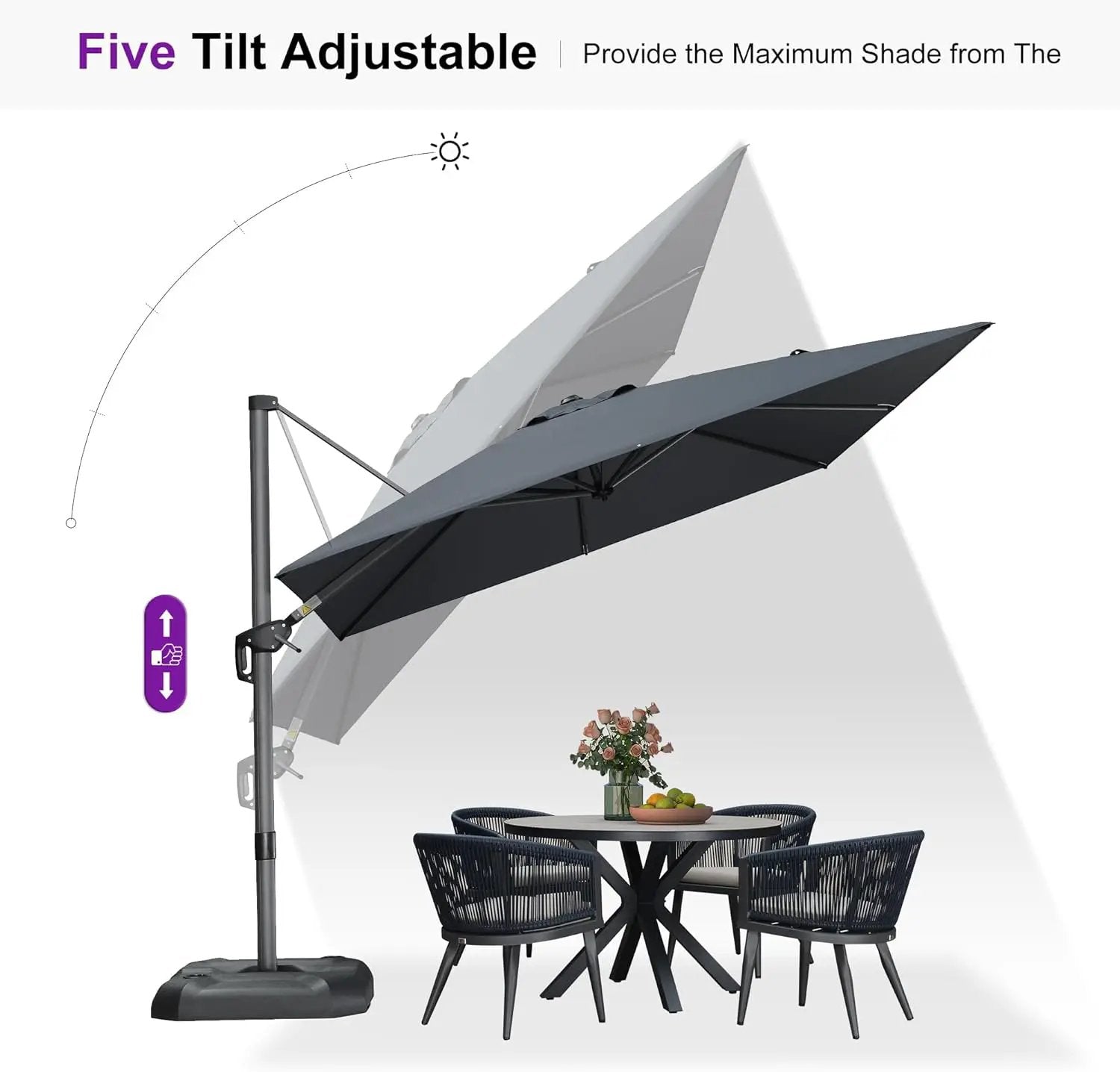 PURPLE LEAF 9 Feet Patio Umbrella Outdoor Cantilever Square Umbrella Aluminum Offset Umbrella with 360-degree Rotation for Garden Deck Pool Patio, Grey by GreenHaven Gardens