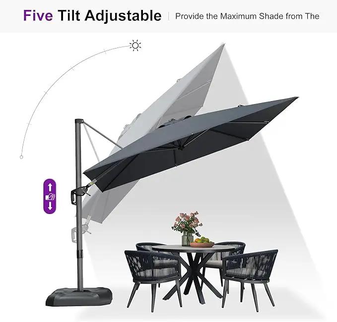PURPLE LEAF 9 Feet Patio Umbrella with Base Outdoor Cantilever Square Umbrella Aluminum Offset Umbrella with 360-degree Rotation for Garden Deck Pool Patio, Grey by GreenHaven Gardens