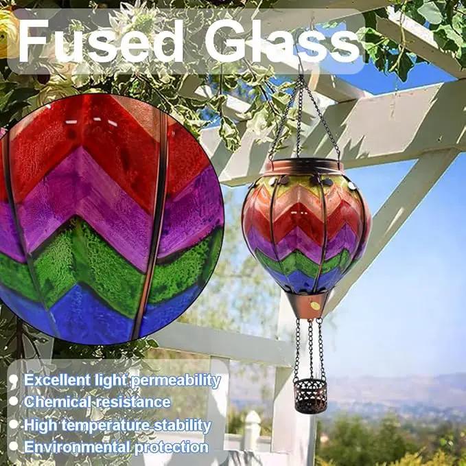 2PCS Solar Hot Air Balloon Lanterns with Flame with Shepherd's Hooks, Glass Hanging Flickering Lights Outdoor Waterproof for Garden Tree Yard Patio Mother's Day Gift, 18" H Wavy-Colorful by GreenHaven Gardens