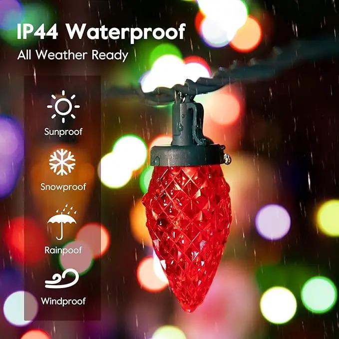 Brightown C9 LED Christmas String Lights, 66ft 100 LED Waterproof Strawberry String Lights, Plug-in Extendable Green Wire Lights String for Outdoor Outside Patio Party Decoration, Red and White by GreenHaven Gardens