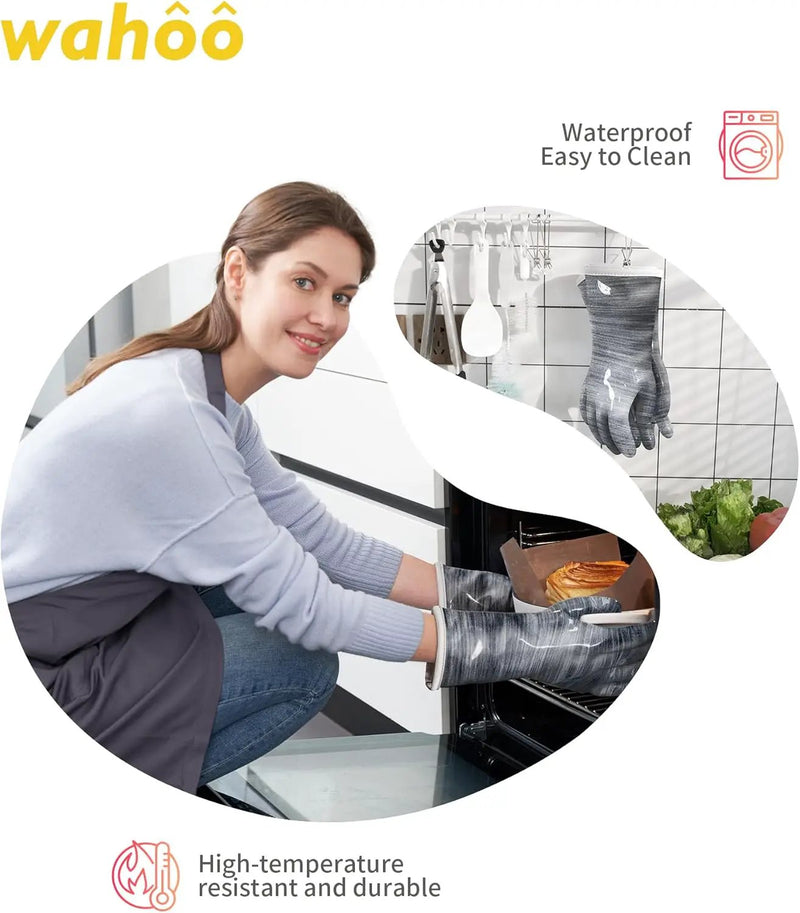 wahoo Liquid Silicone Smoker Oven Gloves, Food-Contact Grade, Heat Resistant Gloves for Cooking, Grilling, Baking, Grey, Large by GreenHaven Gardens