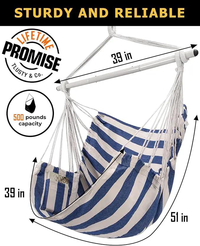 ADVOKAIR Hammock Chair Swing (500 lbs Max) - Hanging Hammock Chair Rope Swing Indoor for Bedroom, Outdoor, Patio, Bedroom, Porch, Deck - Sturdy Steel Bar with Anti-Slip Safety Rings by GreenHaven Gardens