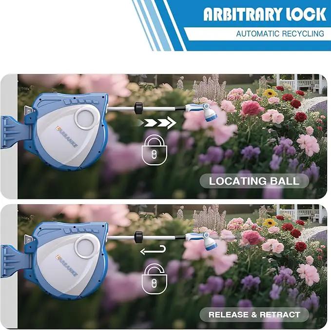 1/2 in × 100 ft Garden Hose Reel,Wall-Mounted Hose Reel with Bottom Drain,180° Rotating Bracket,with 10-Function Sprayer Nozzle,Lockable at Any Length,Equipped with Waterproof Bag(Blue) by GreenHaven Gardens