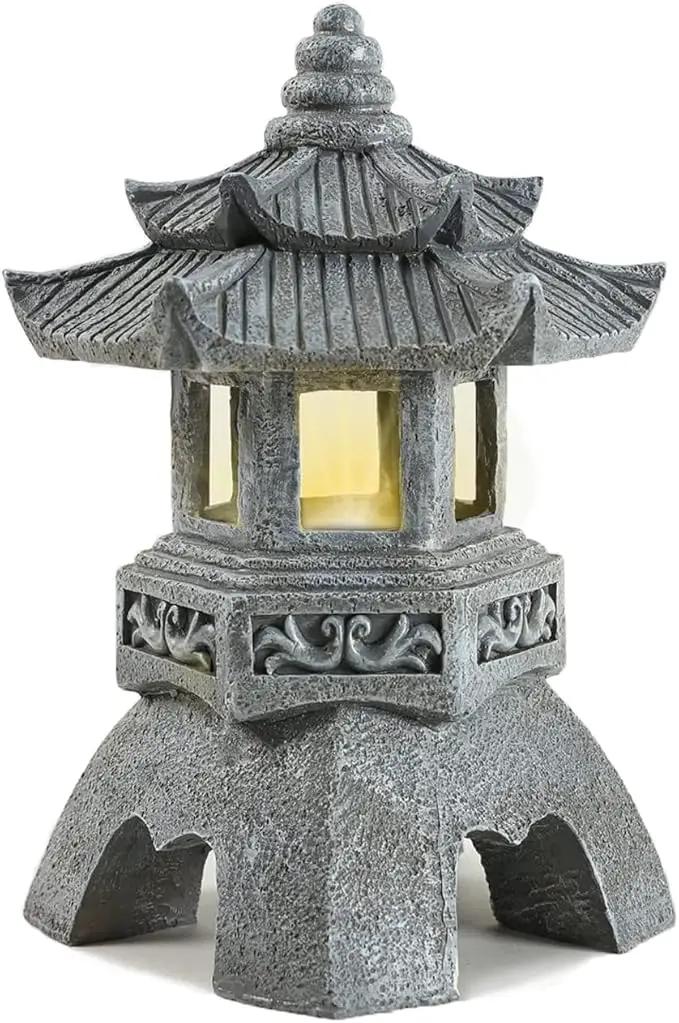 Zen Solar Pagoda Lantern Garden Statue, Indoor/Outdoor Zen Asian Decor for Landscape Balcony, Garden, Patio, Porch Yard Art Ornament by GreenHaven Gardens