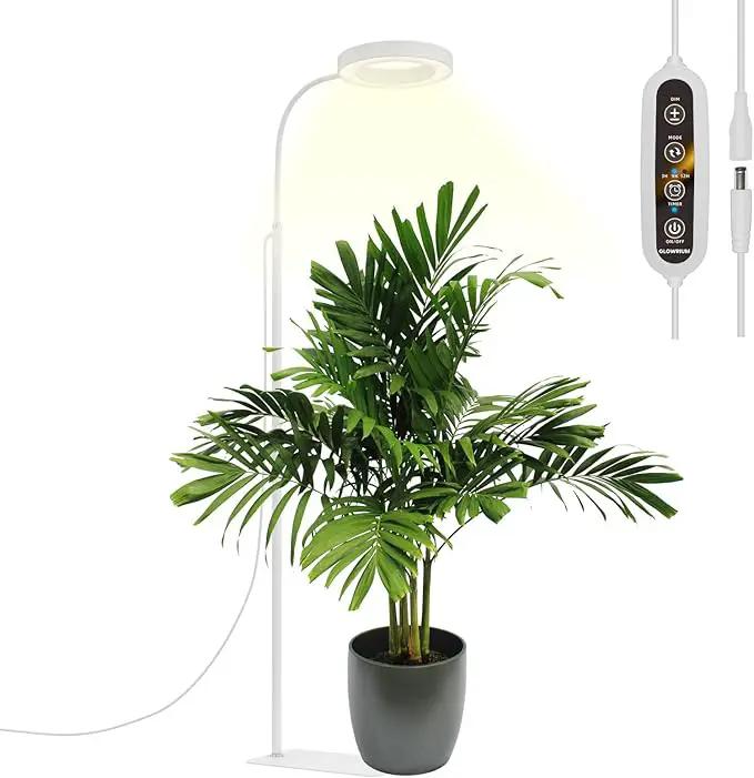 GLOWRIUM Grow Lights for Indoor Plants, 20W Full Spectrum LED Grow Light Floor Lamp with Stand Adjustable Height and Angle, Black Plant Light with 3/9/12H Timer White by GreenHaven Gardens