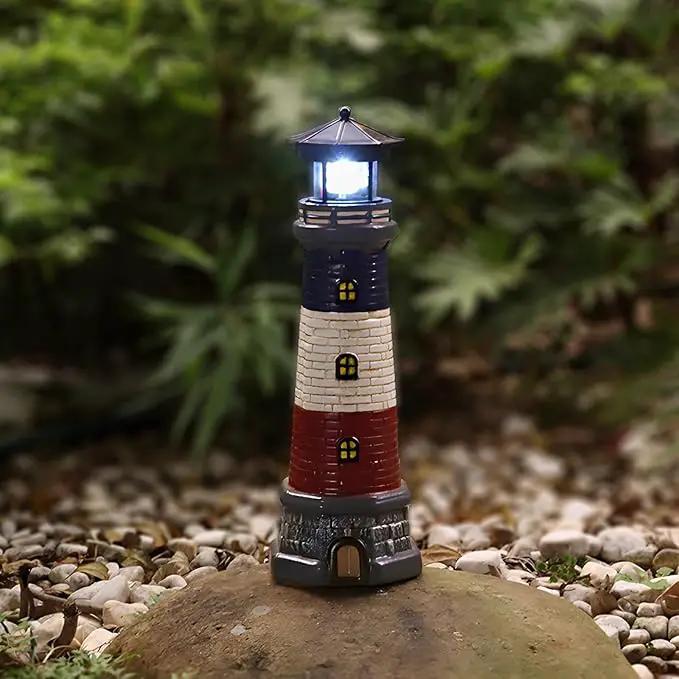 Solar Lighthouse Garden Outdoor Statues, Waterproof Lawn Lights Decor; Automatic Rotating Solar Lights for Yard, Patio, Ground, Tabletop Decoration; Unique Housewarming Gifts - Black by GreenHaven Gardens