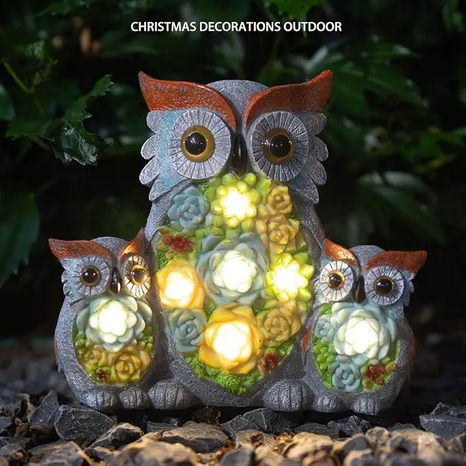 Solar Garden Statue Lights Owl Figurine with LED Lights, Outdoor Garden Succulent Ornaments Christmas Gift Waterproof Decoration for Outside Patio Yard Lawn Decor by GreenHaven Gardens