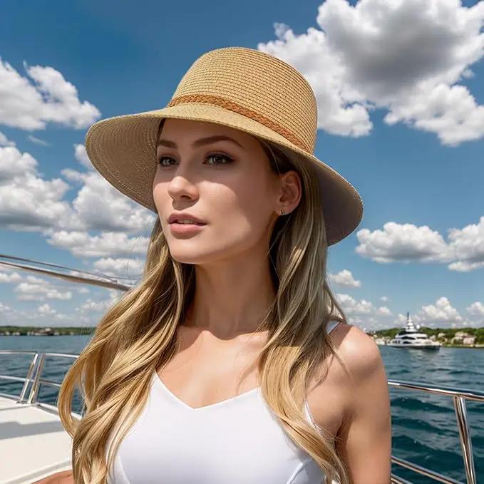 Beach Sun Straw Hats for Women, Summer Sun Protection Foldable Packable Wide Brim Hat by GreenHaven Gardens