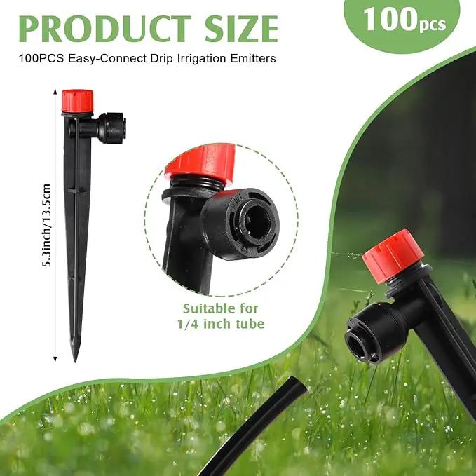 100 Pcs Drip Irrigation Emitters for 1/4'' Irrigation Tubing Adjustable Water Flow Drip Emitters with Stake Drip Irrigation System Irrigation Drippers with 360 Degree Sprayer for Garden Patio by GreenHaven Gardens