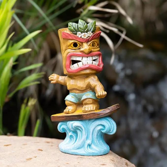 Solar Tiki Statue Outdoor Decor-Tiki Bar Decor-Garden Tiki Surfing Statues Waterproof Decoration Figurine for Tiki Bar,Patio,Balcony,Yard,Lawn,Table,Desk 9.92 Inches Tall by GreenHaven Gardens