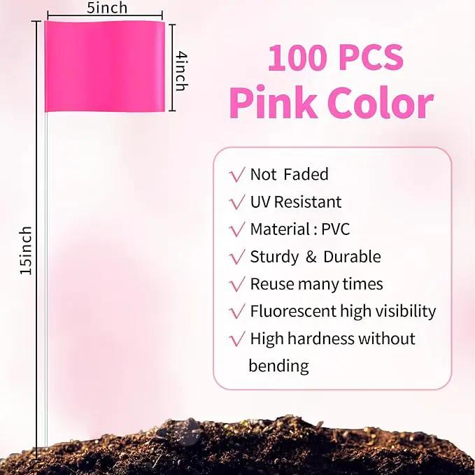 Zozen 100Pack Fluorescent Pink Marking Flags, Writable/15x4x5 Inch, Yard Flags for Lawn & Irrigation & Landscape & Sprinkler & Survey & Dog Training. by GreenHaven Gardens
