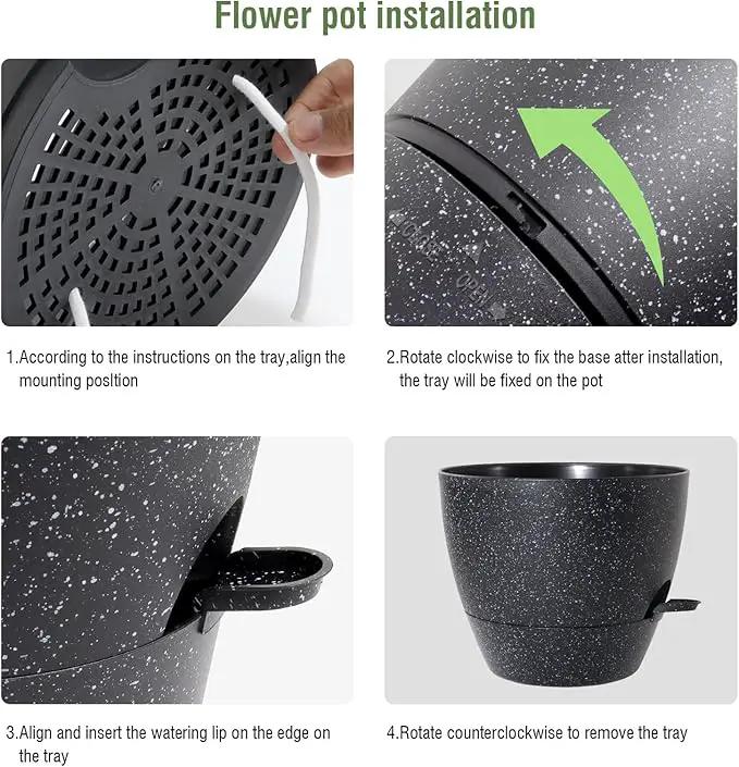 12/10/9 inch Large Self Watering Pots, Planter, Plant Pots with Mesh Drainage Holes for Indoor Outdoor Garden Plants, Plastic Flower Pots with Removable Deep Reservoir, Speckled Black by GreenHaven Gardens