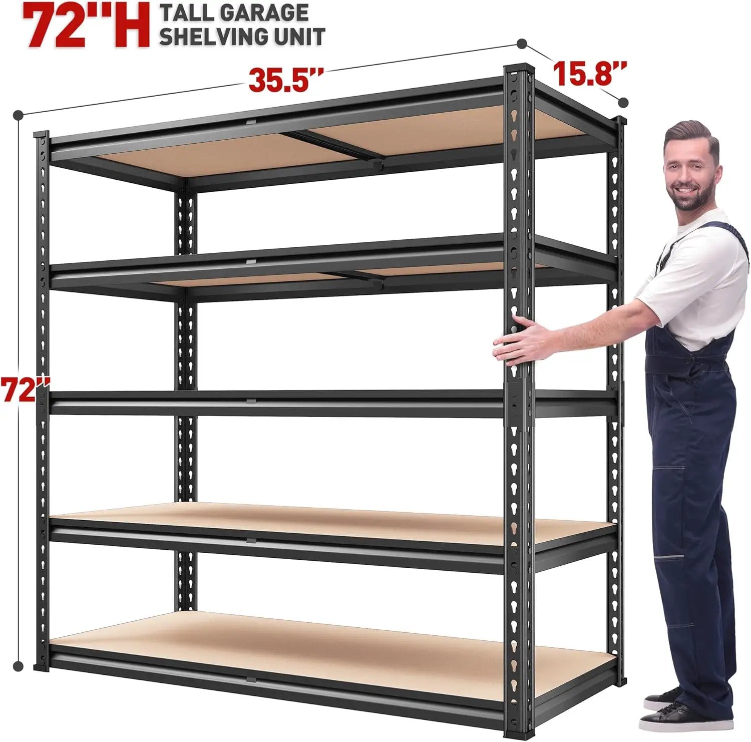 REIBII 2000LBS Garage Shelving Heavy Duty 72''H Storage Shelves 5 Tier Heavy Duty Shelving, Adjustable Metal Shelves for Garage Pantry Closet Kitchen Basement 35.5" W x72 H x 15.8" D, 4 Pack by GreenHaven Gardens
