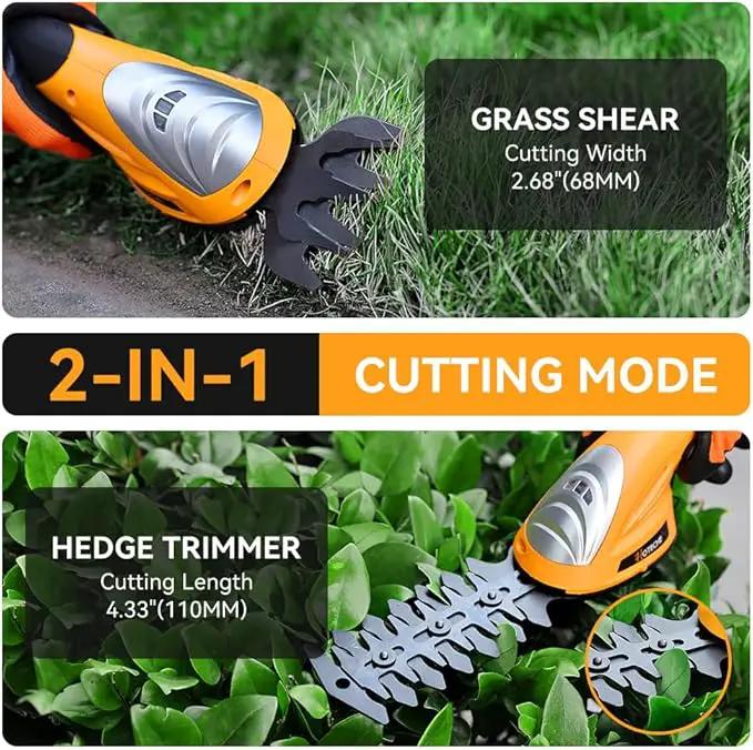 Hoteche Cordless Grass Shear & Hedge Trimmer 2-in-1 Handheld 7.2V Rechargeable Electric Shrub Clippers by GreenHaven Gardens