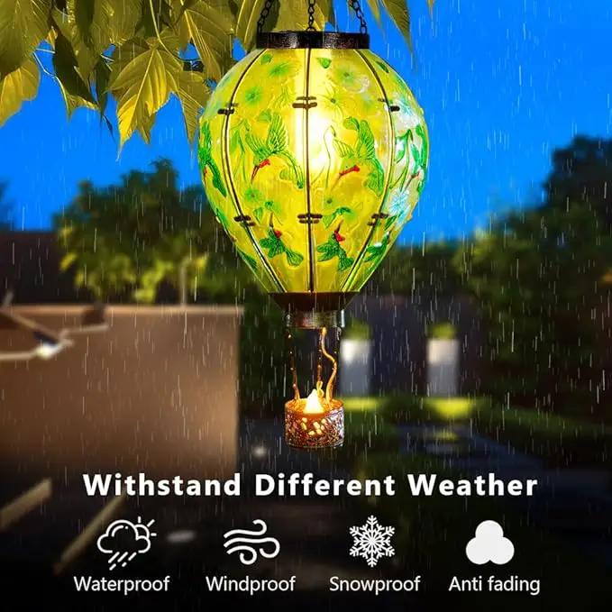 Starsoul Extra Large Solar Hot Air Balloon Lantern with Flame Hummingbird Glass Outdoor Hanging Hot Air Balloon Solar Light Waterproof Garden Patio Yard Party Decorations by GreenHaven Gardens