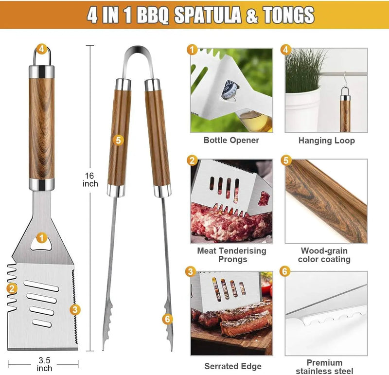 BBQ Grill Accessories Set, 38Pcs Stainless Steel Grill Tools Grilling Accessories with Aluminum Case, Thermometer, Grill Mats for Camping/Backyard Barbecue, Grill Set for Men Women by GreenHaven Gardens