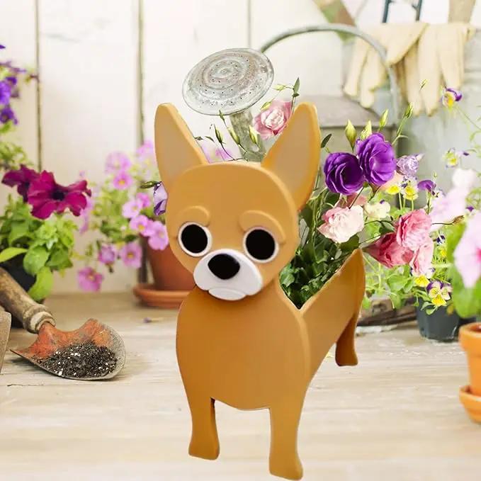 Chihuahua Dog Planter Plant Pots,Cute Garden Dog Flower Planter,Large Dog Planters Birthday Gifts for Women,Office,Indoor/Outdoor Decor（9.84 * 7.48 * 17in） by GreenHaven Gardens