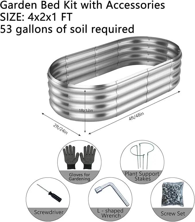 Galvanized Metal Planter Raised Garden Bed Kit for Gardening Outdoor，4x2x1ft 2 Planter Grow Garden Box Raised Flower Bed，Long Vegetable Clearance Herb Raised Garden Beds for Gardening Metal by GreenHaven Gardens