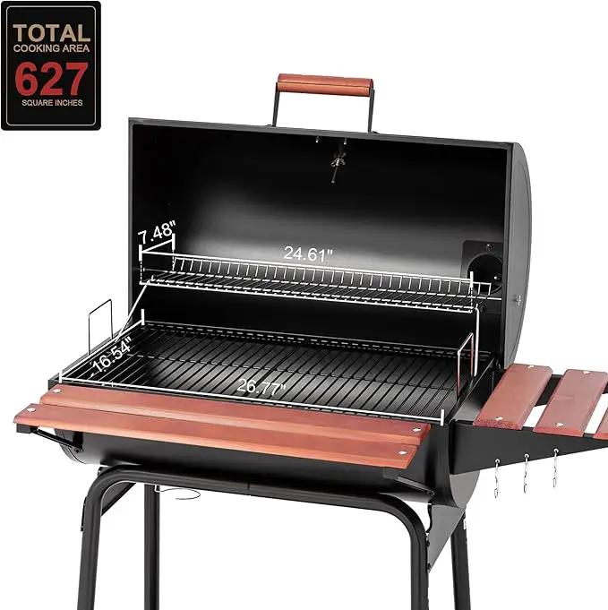 Royal Gourmet CC1830V 30 Barrel Charcoal Grill with Wood-Painted Side Front Table, 627 Square Inches Cooking Space, for Outdoor Backyard, Patio and Parties, Black by GreenHaven Gardens