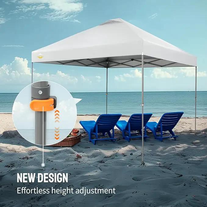CROWN SHADES Adjustable Height on The Fly, 10x10 Pop Up Canopy - Beach Tent with One Push Setup - Easy Outdoor Sun Shade for Events, Parties, Camping - Outside Shade with STO-N-Go Bag, White by GreenHaven Gardens