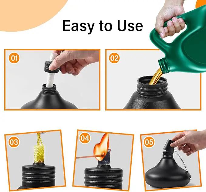 Upgraded Tabletop Torches Set of 2, 24oz Citronella Candles for Outdoor, Metal Table Top Torches for Outside, Refillable Torch Lanterns for Patio, Yard, Deck, Garden, Party by GreenHaven Gardens