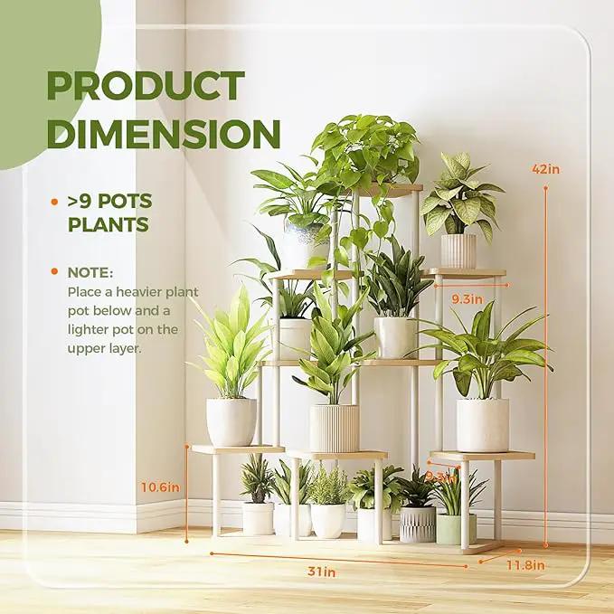 Bamworld Large Plant Stand Indoor, 9 Tier Tall Metal Plant Shelf for Multiple Plants, Tiered Flower Stand for Patio Garden Balcony Living Room Bedroom(White) by GreenHaven Gardens