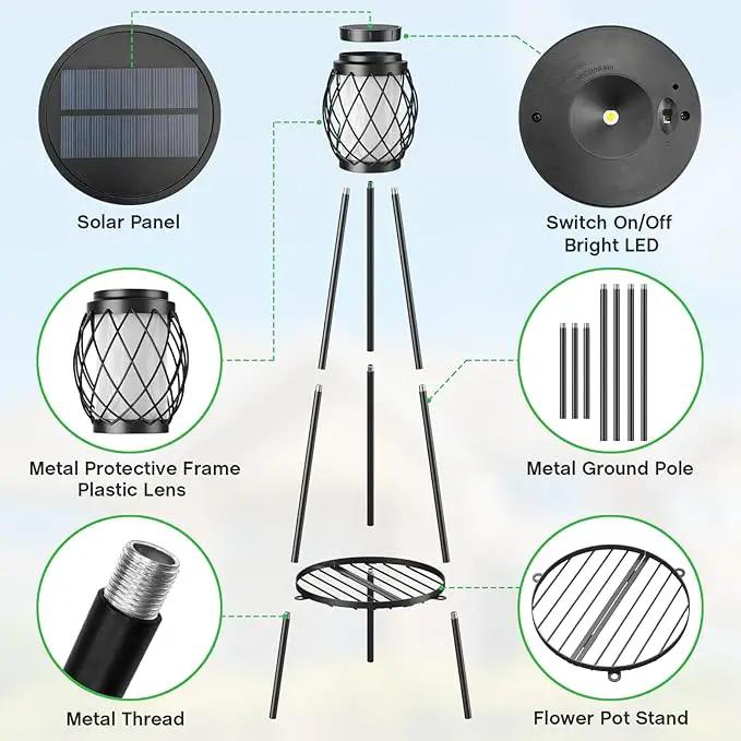Solar Lights Outdoor Street Lights with Plant Stands 2 Pack, Solar Floor Lamp Metal Tripod Patio Lights for Garden Yard Pathway Driveway Front/Back Porch Decoration by GreenHaven Gardens