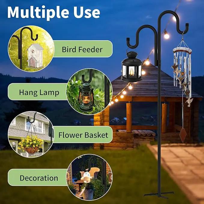 Double Shepherds Hooks for Outdoor, Bird Feeder Pole with 5 Prongs Base, Heavy Duty Garden Hook for Lantern, Wind Chime and Hummingbird Feeder, 62 Inch, 2 Pack by GreenHaven Gardens