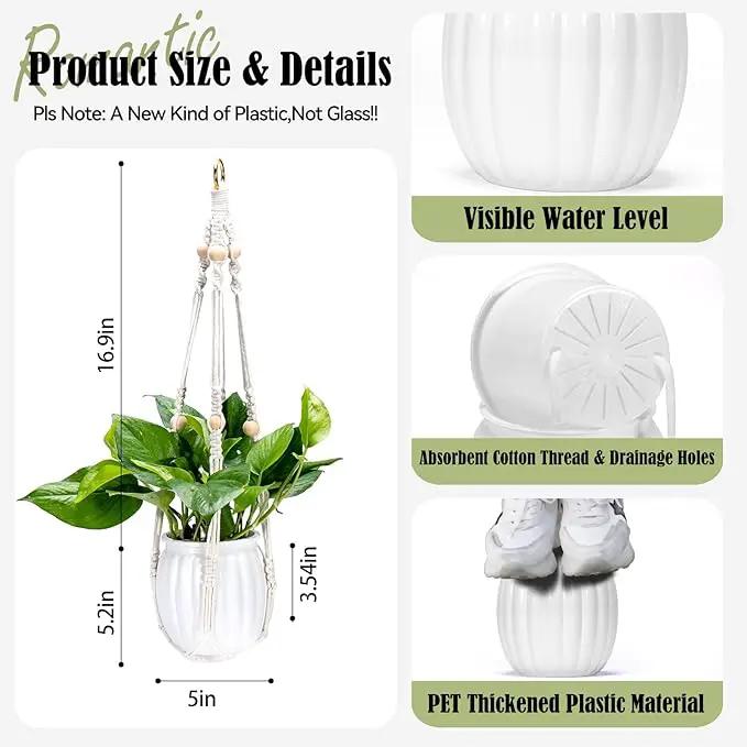 Small Hanging Planters Self Watering 5 Inch, 3 Set Hanging Plant Pot for Indoor Outdoor Plants, Hanging Flower Pots with Drainage Hole & 2 Kinds of Plant Hangers for Garden Home Decor by GreenHaven Gardens