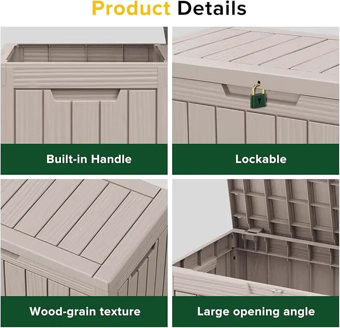 45 Gallon Outdoor Storage Box Waterproof Lockable Resin Deck Box Large, Patio Storage Bin for Pool Accessories Cushion Furniture, Garden Tools, UV-Resistant Outside Delivery Light Coffee by GreenHaven Gardens