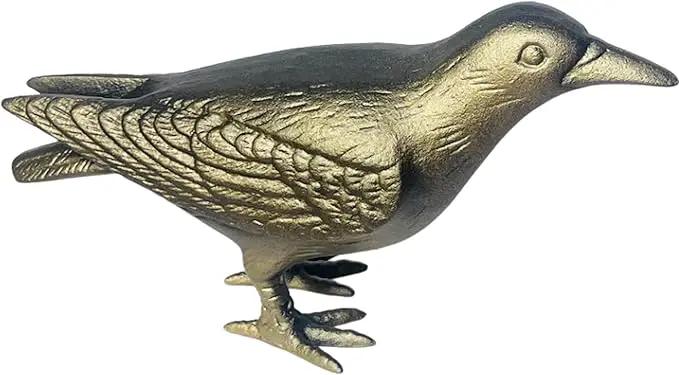 NACH Crow Decor, 4.5 x 11 x 3.5 inch, Cast Iron Antique Gold Raven Statue, Raven Decor for Outside - Head Up Crow Statue by GreenHaven Gardens