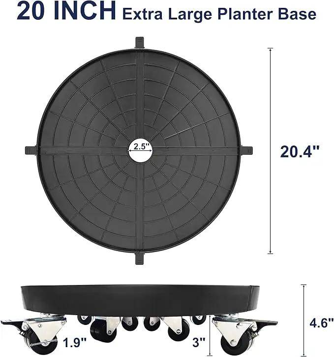 20 Inch Plant Caddy with Wheels Outdoor Indoor, Extra Large Rolling Plant Stand for 600lb Heavy Duty Flower Pots, Round Plant Rollers Lockable Potted Planter Dolly, Black by GreenHaven Gardens