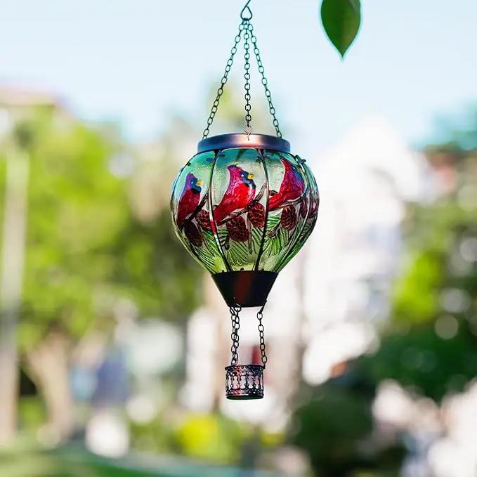 2 PCS Cardinal Solar Hot Air Balloon Lantern with Flame, Glass Balloon Lantern Outdoor Waterproof, Hanging Hot Air Balloon Solar Light, Cardinal Gifts for Mom Woman by GreenHaven Gardens