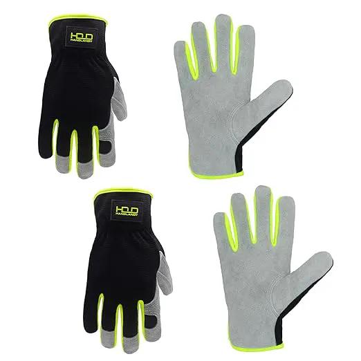 HLDD HANDLANDY 2 Pairs Leather Gardening Gloves for Men, Utility Work Gloves for Gardening, Yardwork, Construction, Mechanics, Great Garden Gifts for Men Women by GreenHaven Gardens