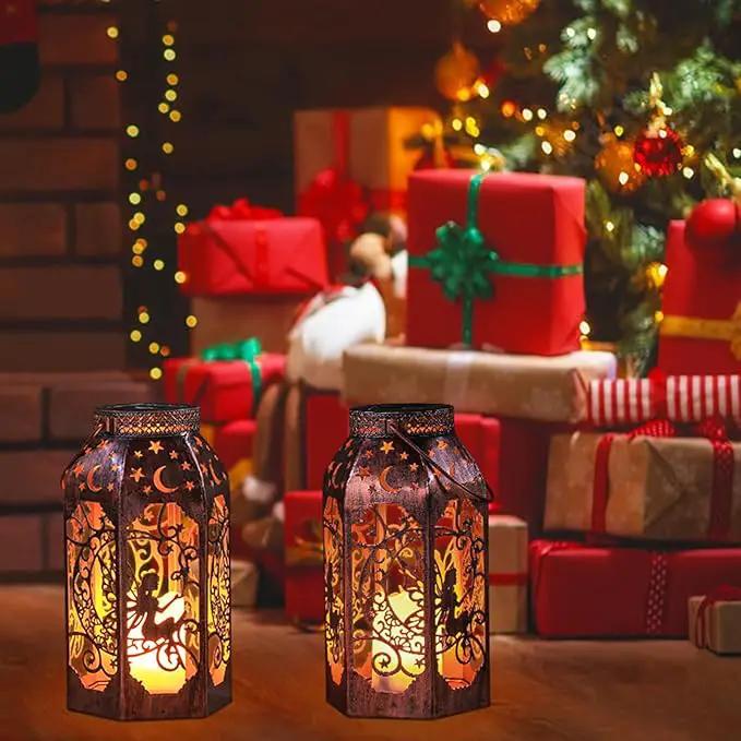Solar Lanterns Outdoor Hanging Metal Bronze Moon Fairy Lantern, 1 Pack Waterproof Flickering Flameless Candle Mission Lights for Table,Pathway,Garden Gifts for Women, Mothers' Day Gift by GreenHaven Gardens