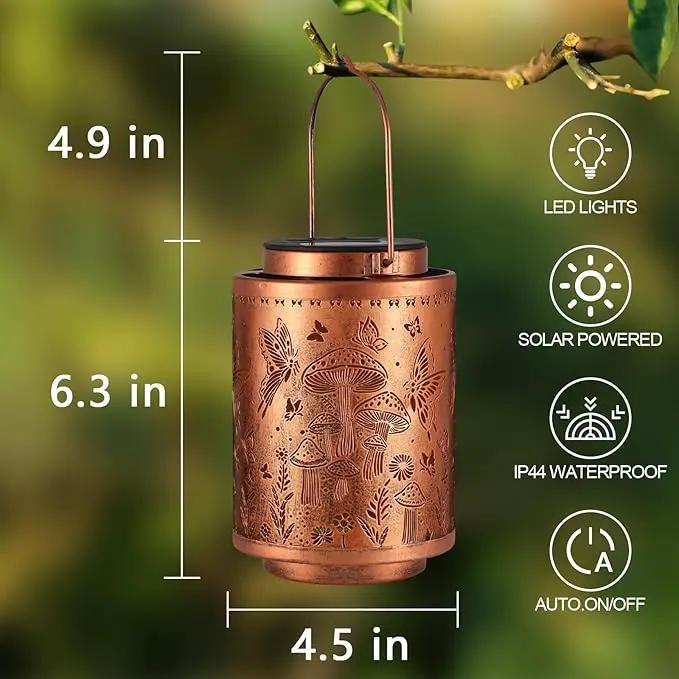 2 Pack Solar Lanterns Outdoor Waterproof Butterfly Garden Decor Gifts for Women Mon Grandma Metal Hanging Solar Lights Decoration for Outside LED Lanterns for Yard Patio Lawn(Mushroom) by GreenHaven Gardens