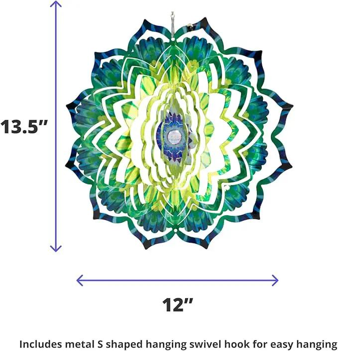 VP Home Emerald Mandala Kinetic Wind Spinner for Yard and Garden Wind Spinner Outdoor Metal Large Hanging Mandala Decor 3D Garden Art Wind Sculpture Spinners Kinetic Art Yard Decor Lawn Ornament by GreenHaven Gardens