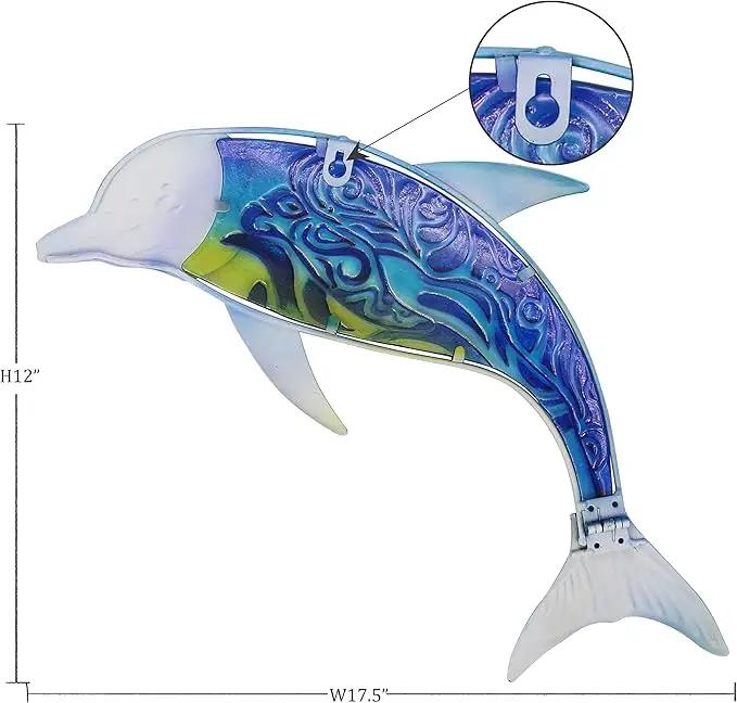 John's Studio Dolphin Wall Decor Outdoor Metal FIsh Sea Hanging Art Glass Sculptures Home Ocean Theme Decorations for Living Room, Bedroom, Yard, Fence and Patio - 17.5 Inches by GreenHaven Gardens