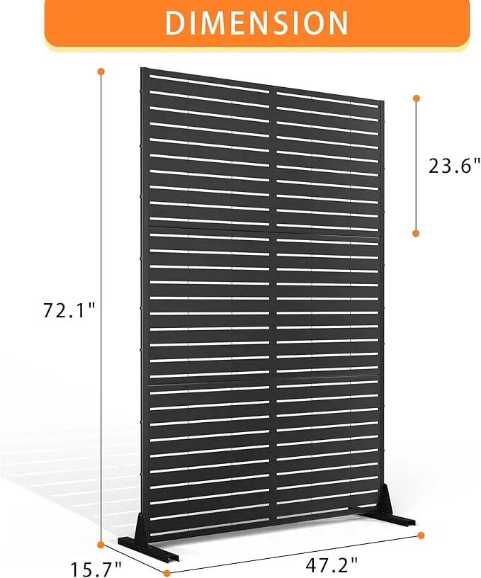 Metal Privacy Screen with Stand 72" H×47" W Outdoor Freestanding Privacy Screen & Panels, Outdoor Privacy Screen for Deck Patio Balcony(Black-Louvered) by GreenHaven Gardens