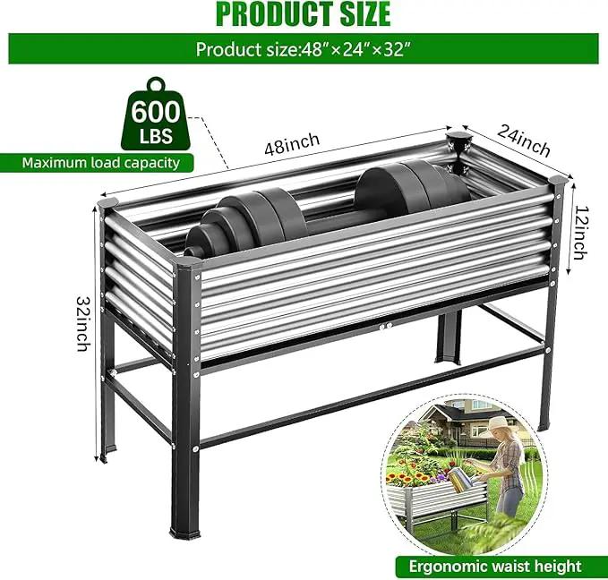 Doniks Raised Garden Bed with Legs, 48×24×32in Large Outdoor Metal Galvanized Garden Planting Box, 600lb Capacity for Vegetables Lawn Green Flowers, Fruits, Terrace by GreenHaven Gardens