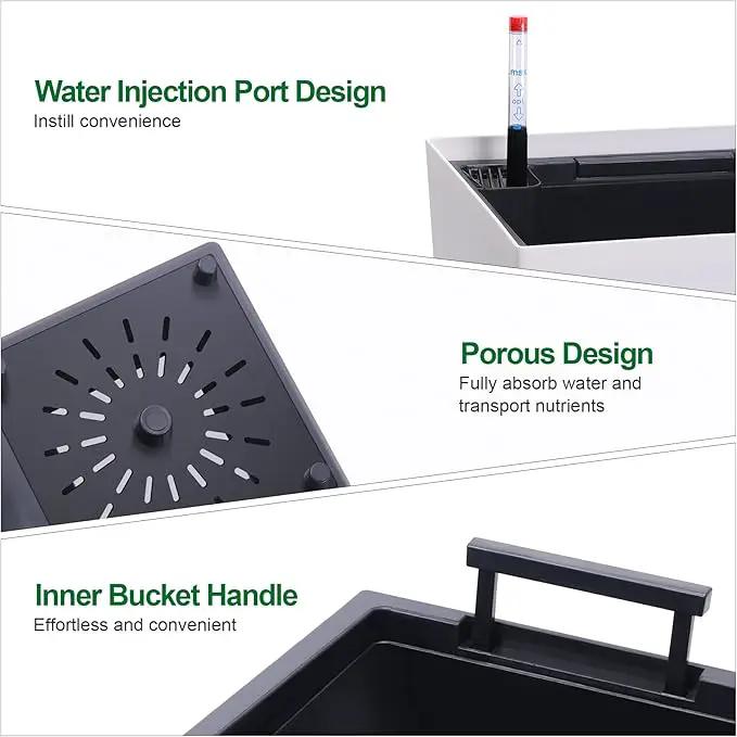 22.5" Tall Planters Set of 2, Outdoor＆Indoor Black Planter Pots, High Front Porch Planter Pots with Drainage Holes＆Water Level Monitor＆Inner Bucket, Automatic Watering, White by GreenHaven Gardens