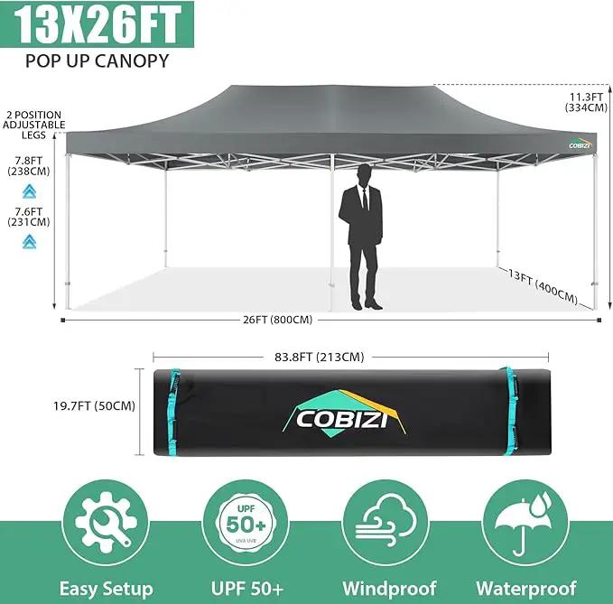 COBIZI 13x26 Pop Up Tent 13x26 Canopy with Sidewalls Heavy Duty Canopy Party Tent for Parties, Outdoor Wedding Large Event Tent Wind Waterproof UPF 50+ Ez Up in Garden Lawn with Roller Bag, Gray by GreenHaven Gardens