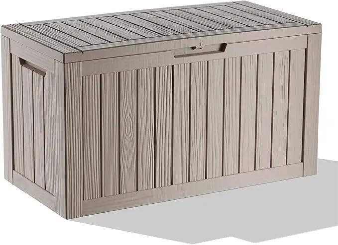 86 Gallon Outdoor Deck Box,Storage Lockable Waterproof Patio Furniture,Garden Tools,Cushions,Pool Accessories Outside Storage Resin Box(Grey) by GreenHaven Gardens