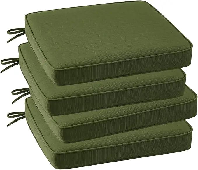 Outdoor Square Corner Seat Cushion, 18.5"x16"x3", Set of 4, Non Slip Seat Cushion Pads with Removable Cover for Patio Furniture, Garden Yard Lawn, Deep Forest Green by GreenHaven Gardens